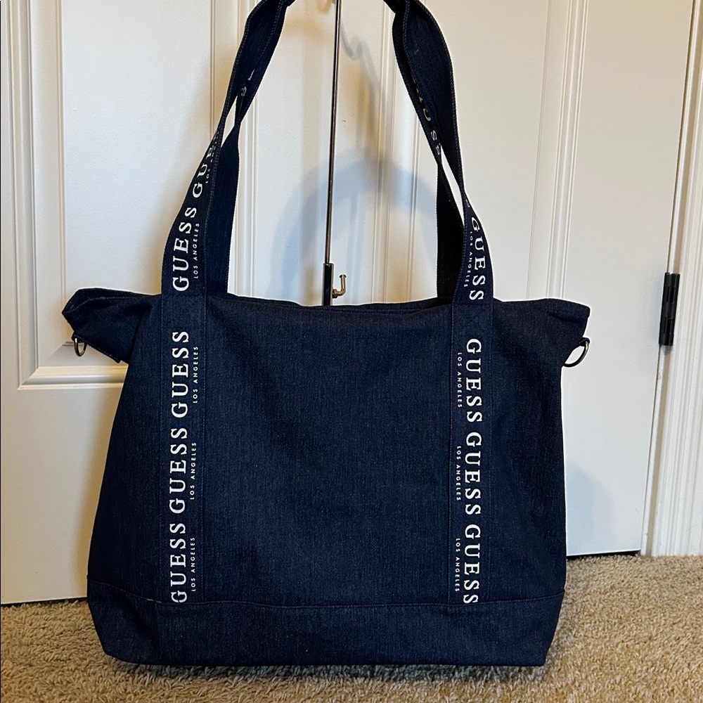 NEW Guess Denim Navy Blue Tote Bag - Picture 3 of 9